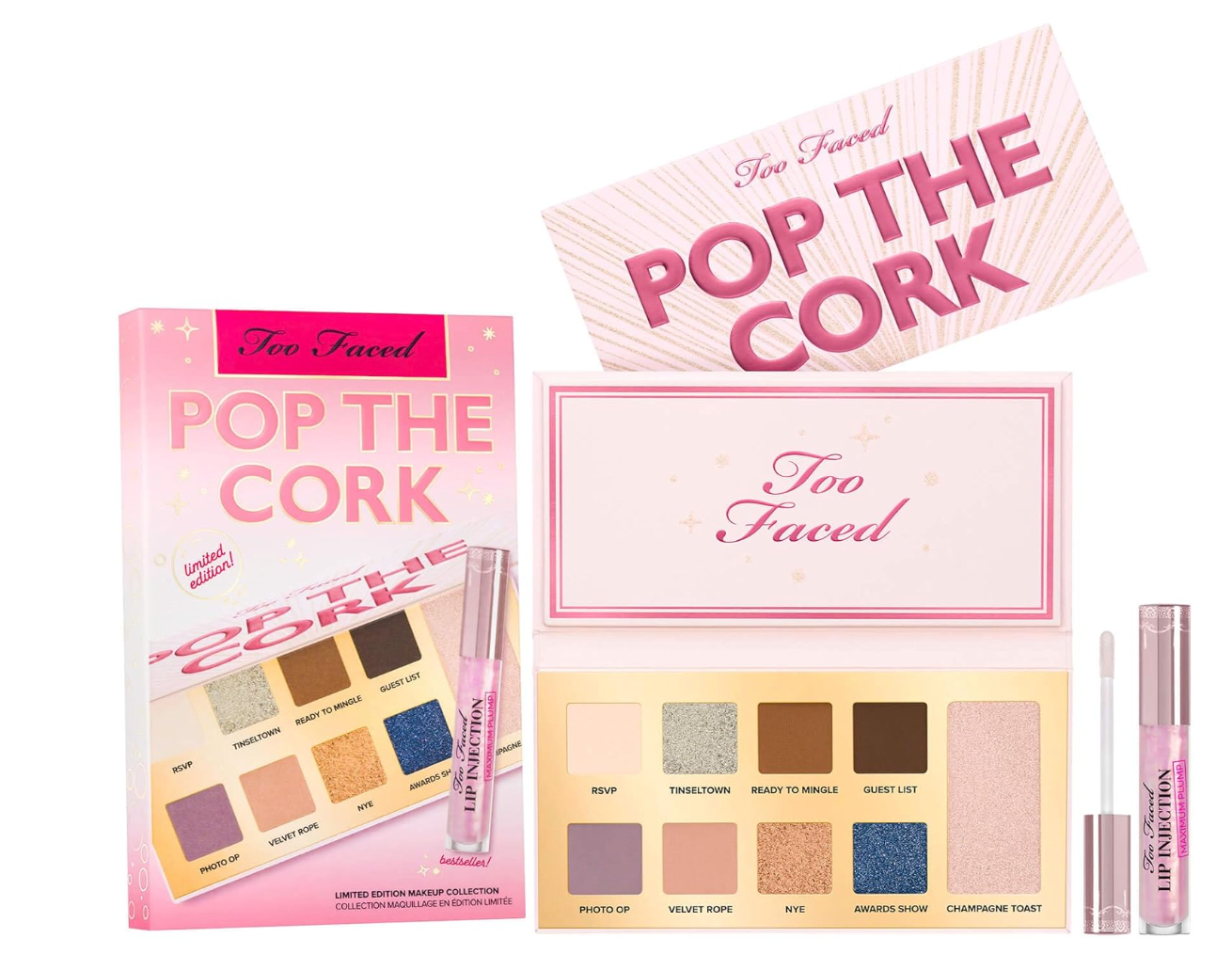 TOO FACED POP THE CORK - PALETA DE SOMBRAS EDICION LIMITADA Y LIP INJECTION